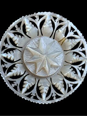 Antique Victorian Hand Carved Mother of Pearl Brooch